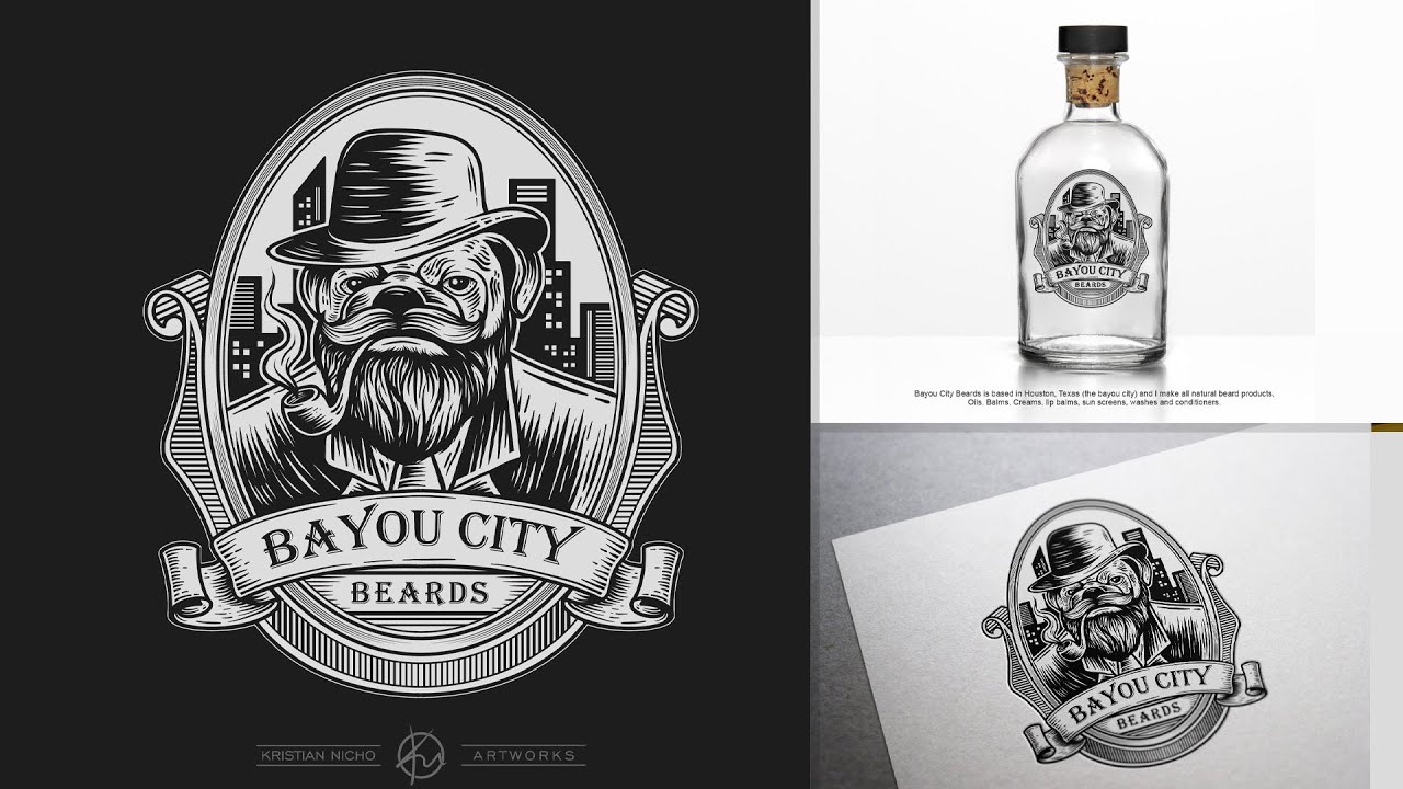 I will design awesome vintage logo with hand drawn illustration