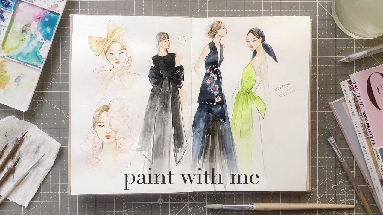 PAINT WITH ME | fashion sketches and watercolors | relaxing art vlog