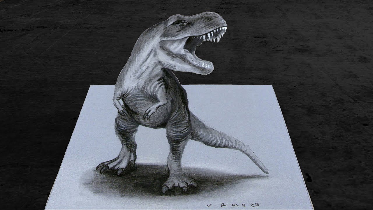 Amazing T-Rex - Drawing 3D Tyrannosaurus Rex - VamosART