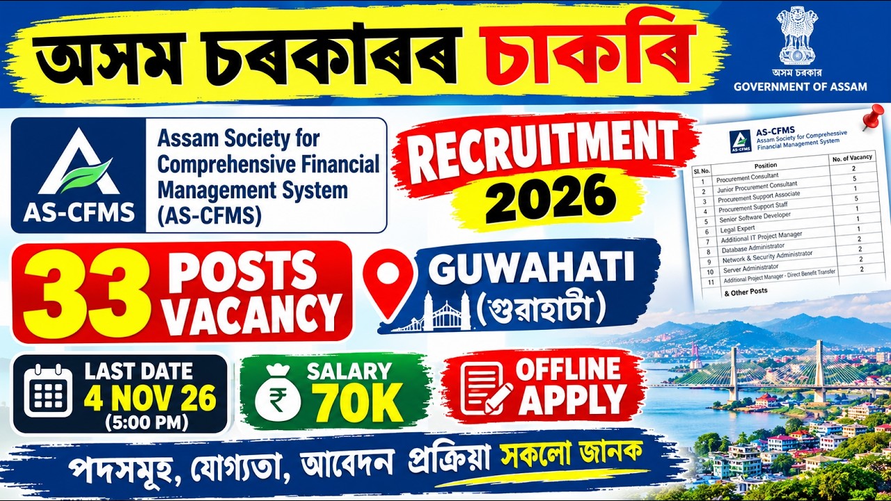 Assam Govt Job 2026 🔥 33 Posts Vacancy | AS-CFMS Recruitment 2026 | Guwahati Job | Apply Now