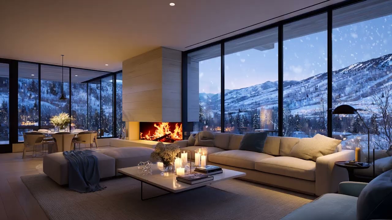Cozy Fireplace with Winter Wind Sounds for Anxiety Relief and Nighttime Relaxation