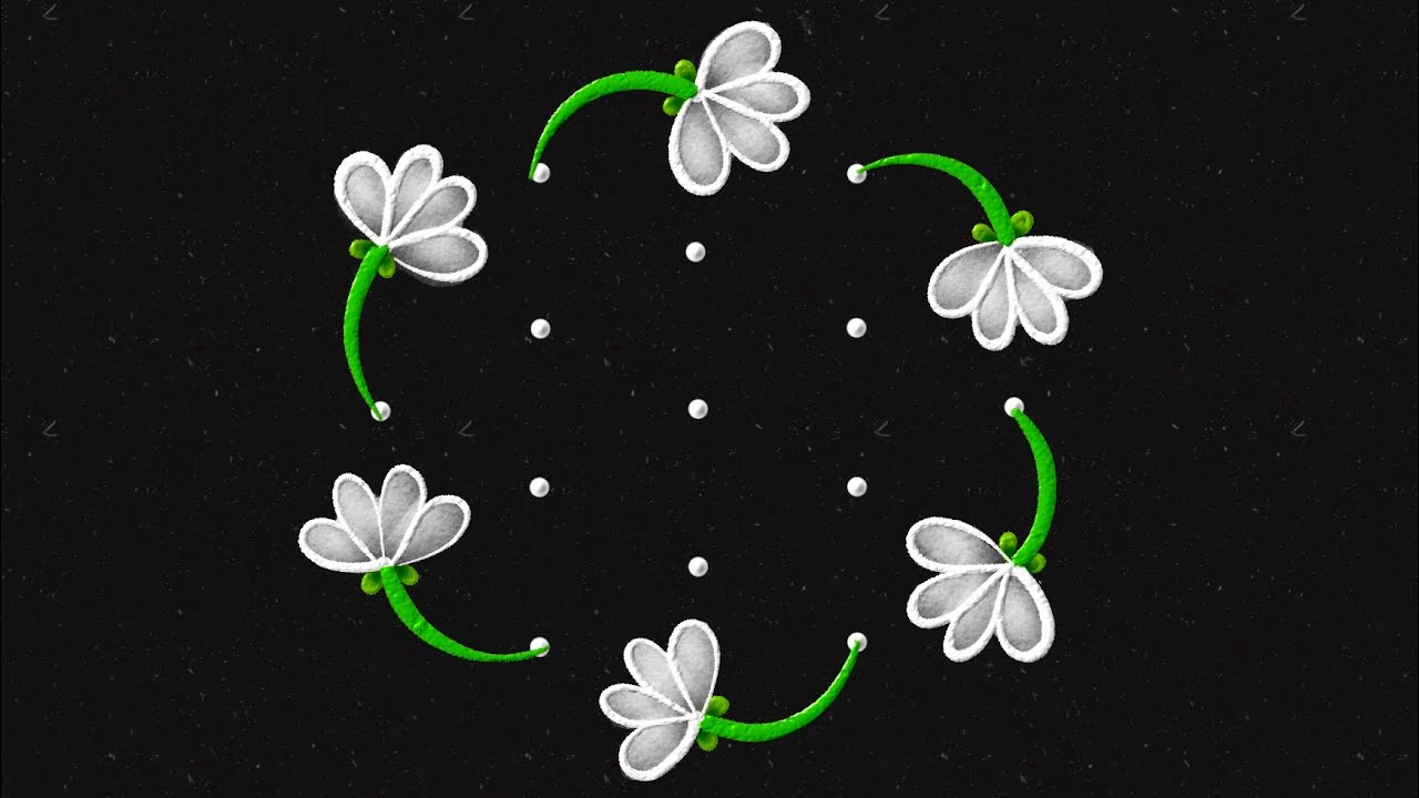 Creative small rangoli 5*3 dots 🌻 easy flower rangoli design | simple 5 dots kolam | flower muggulu