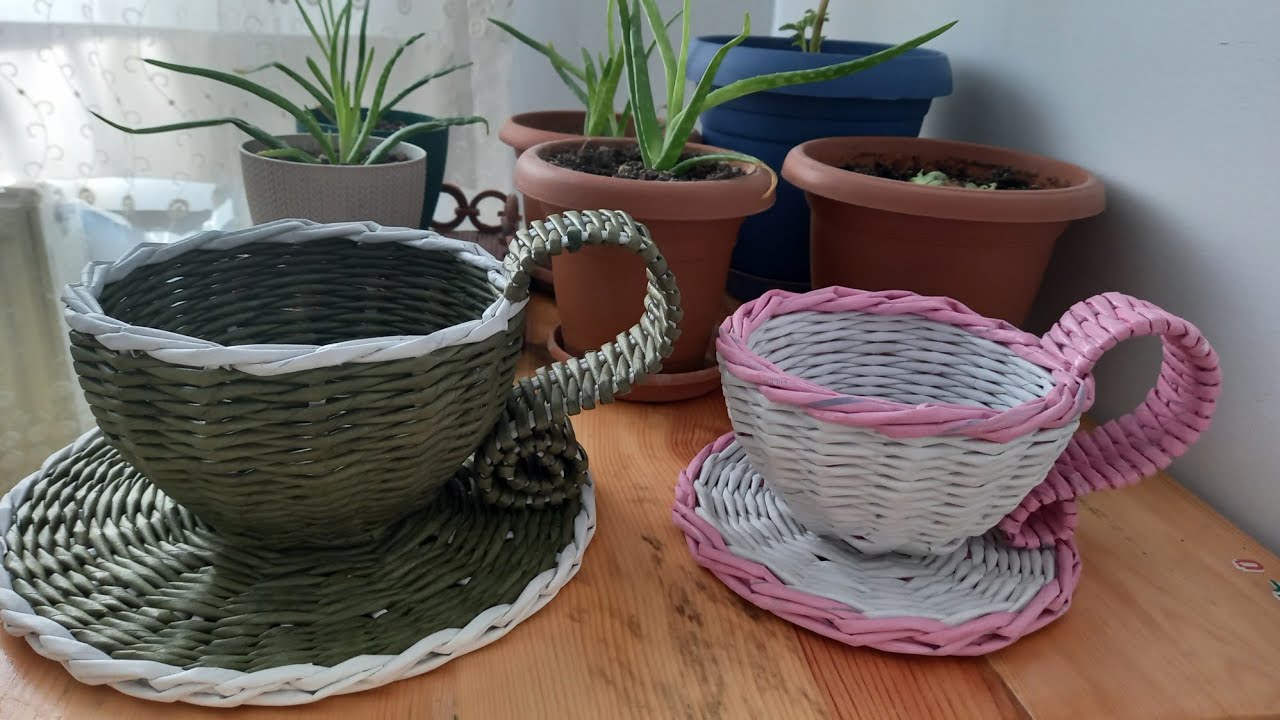 GAZETEDEN EN GÜZEL FİNCANI YAPTIM ☕ RENKLER ÇOK YAKIŞTI #fincan#diy #gazeteden#sepetyapımı