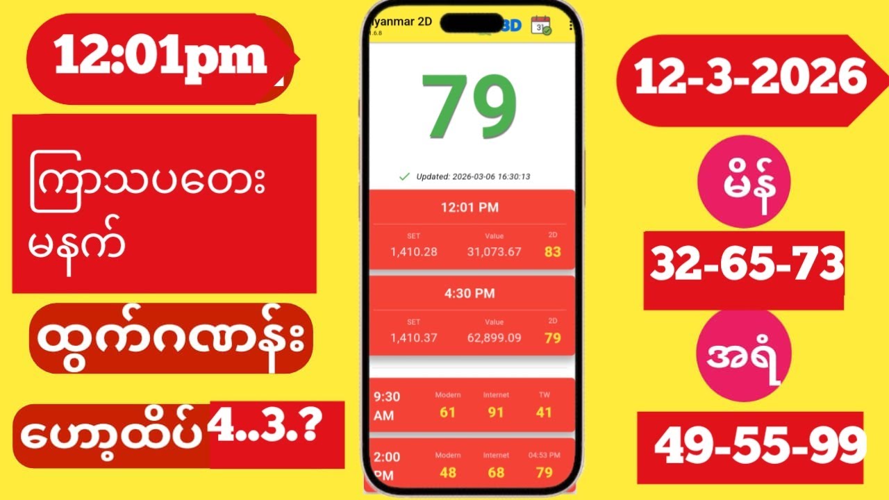 2D (12.03.2026)| ကြာသပတေးမနက် 2D3D Live 12:01