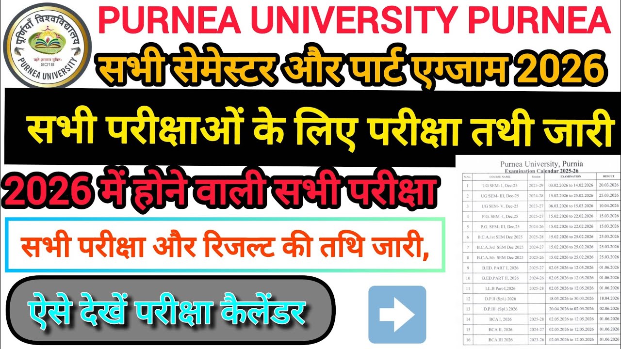 Purnea University Purnea Exam Calendar For All Exam 2026 |  में होनेवाली सभी परीक्षा कि सूची देखें👆
