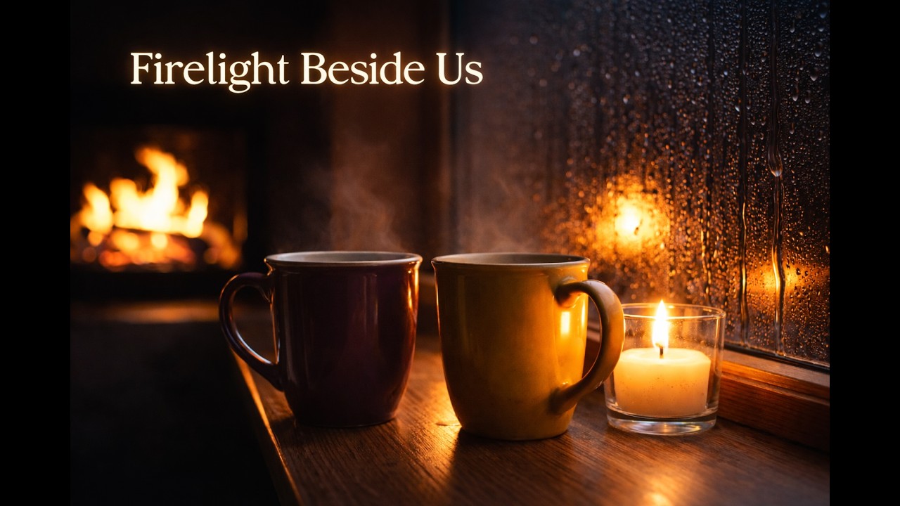 Romantic Rainy Night Window – Firelight Beside Us | 4 Hours of Candlelight & Soft Piano