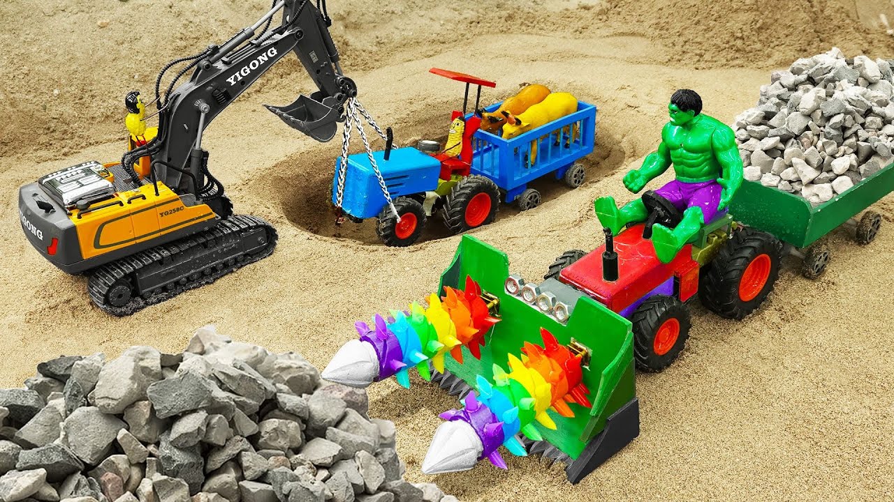 Diy tractor making mini Bulldozer Drilling Machine | Excavator rescue Tractor Stuck in Hole | HPMini