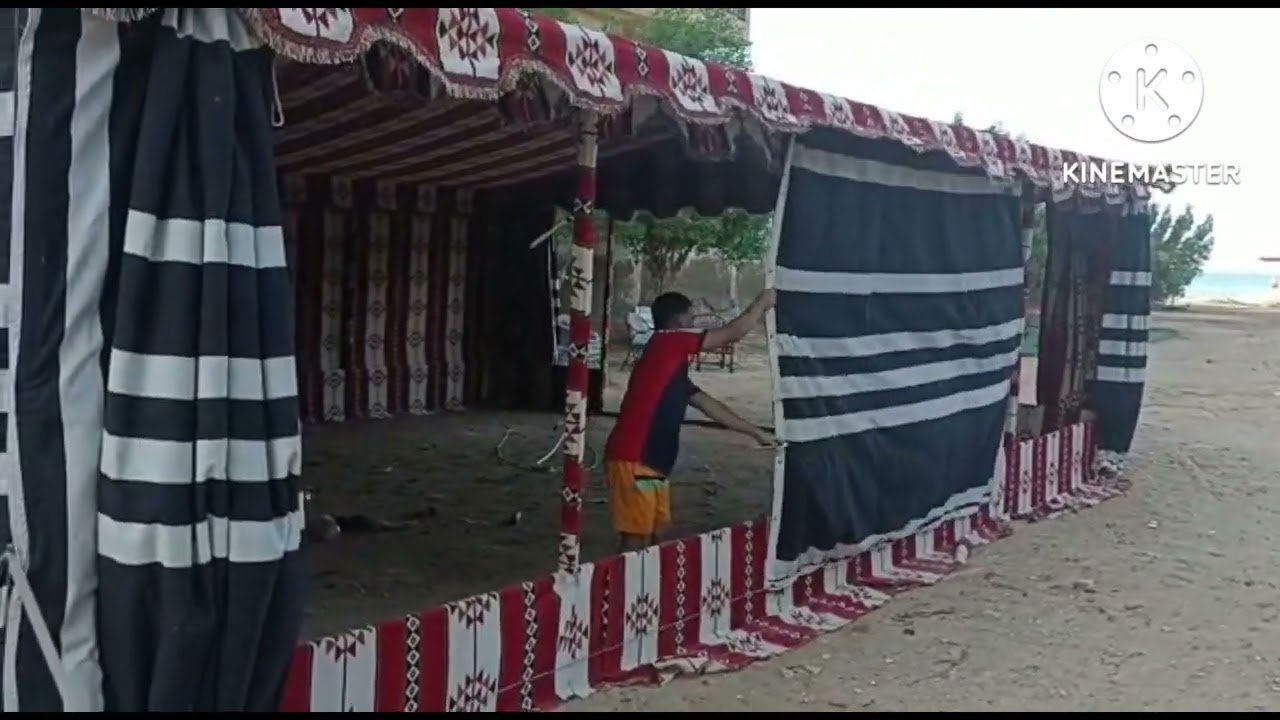 تصميم خيمه ٧في٩ قماش اسود مخطط ابيض ضد الماء قماش داخلي تراثي روعه