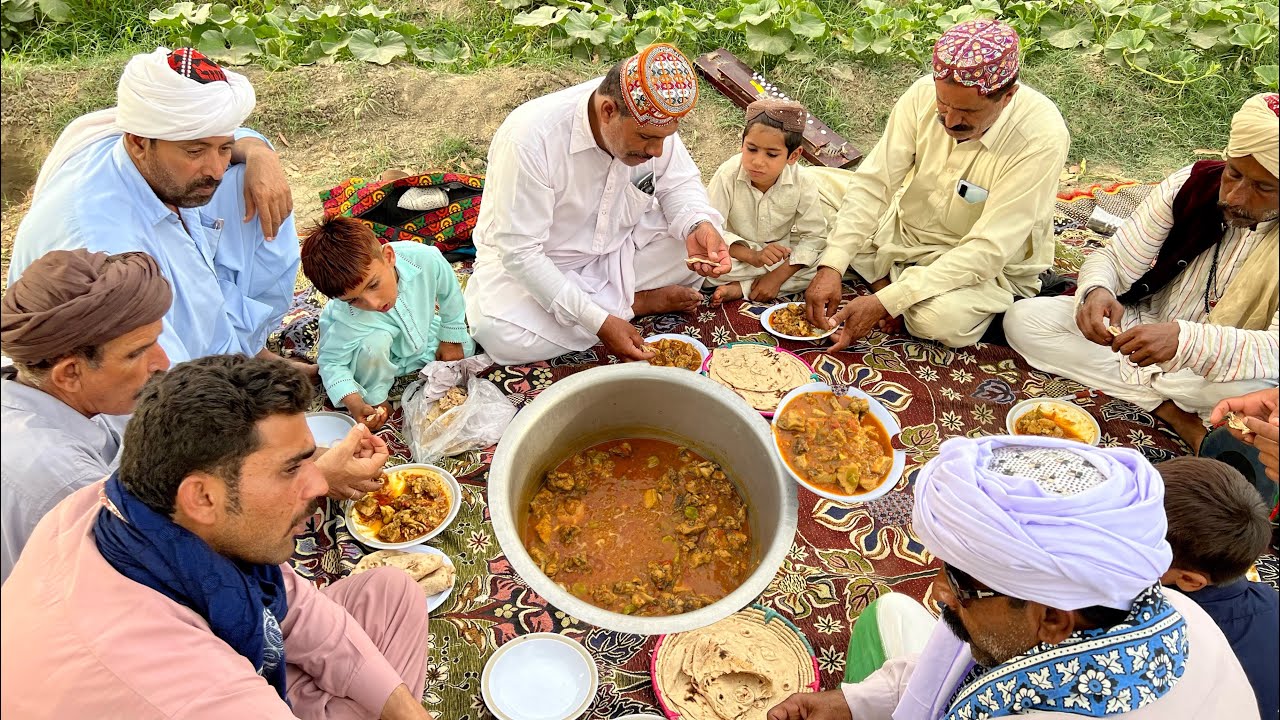 Desi Chicken Korma enjoying With friends In Natural environment village