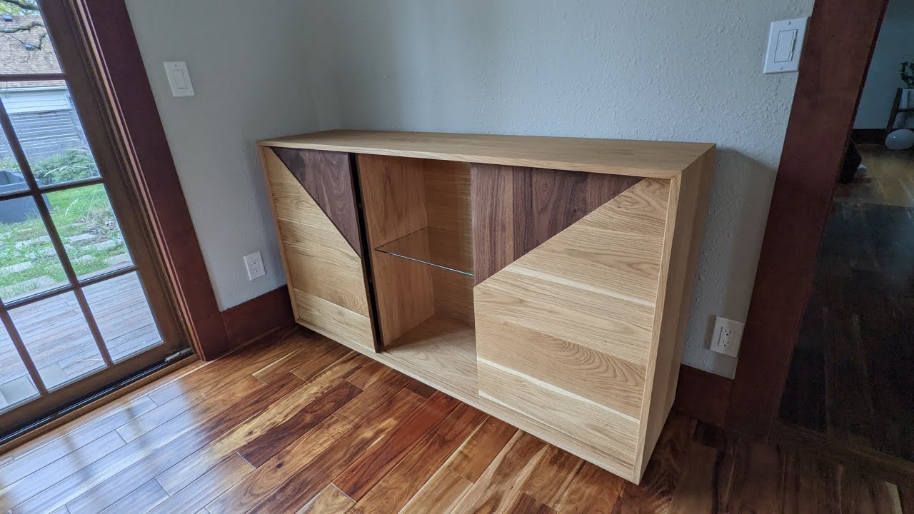 Walnut and white oak sliding door wine cabinet build