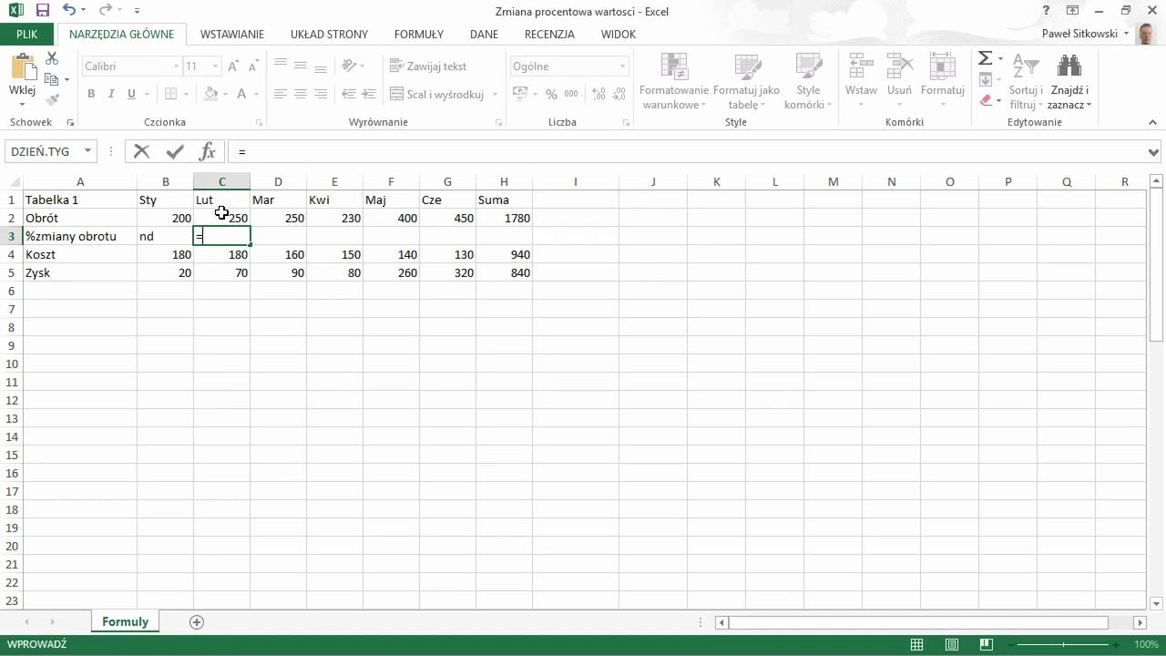 Procentowa zmiana wartości w czasie - Kurs Excel od podstaw