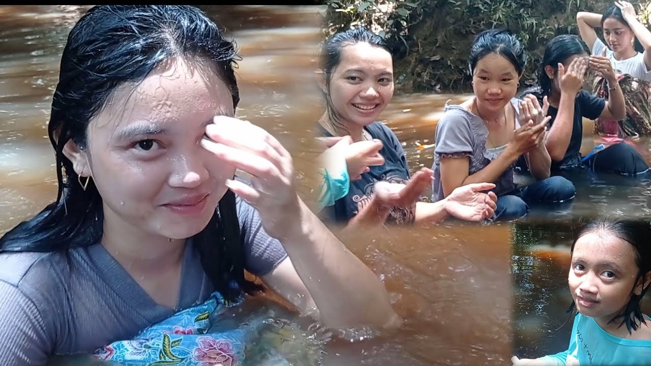 Mandi di sungai yang banyak ikan nya || Gadis Dayak