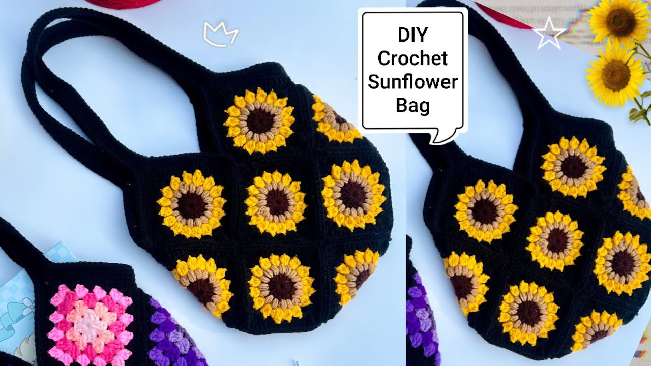 How to crochet beautiful sunflower 🌻 bag | Easy Crochet and beautiful pattern 🌻 နေကြာအိတ်ထိုးနည်း