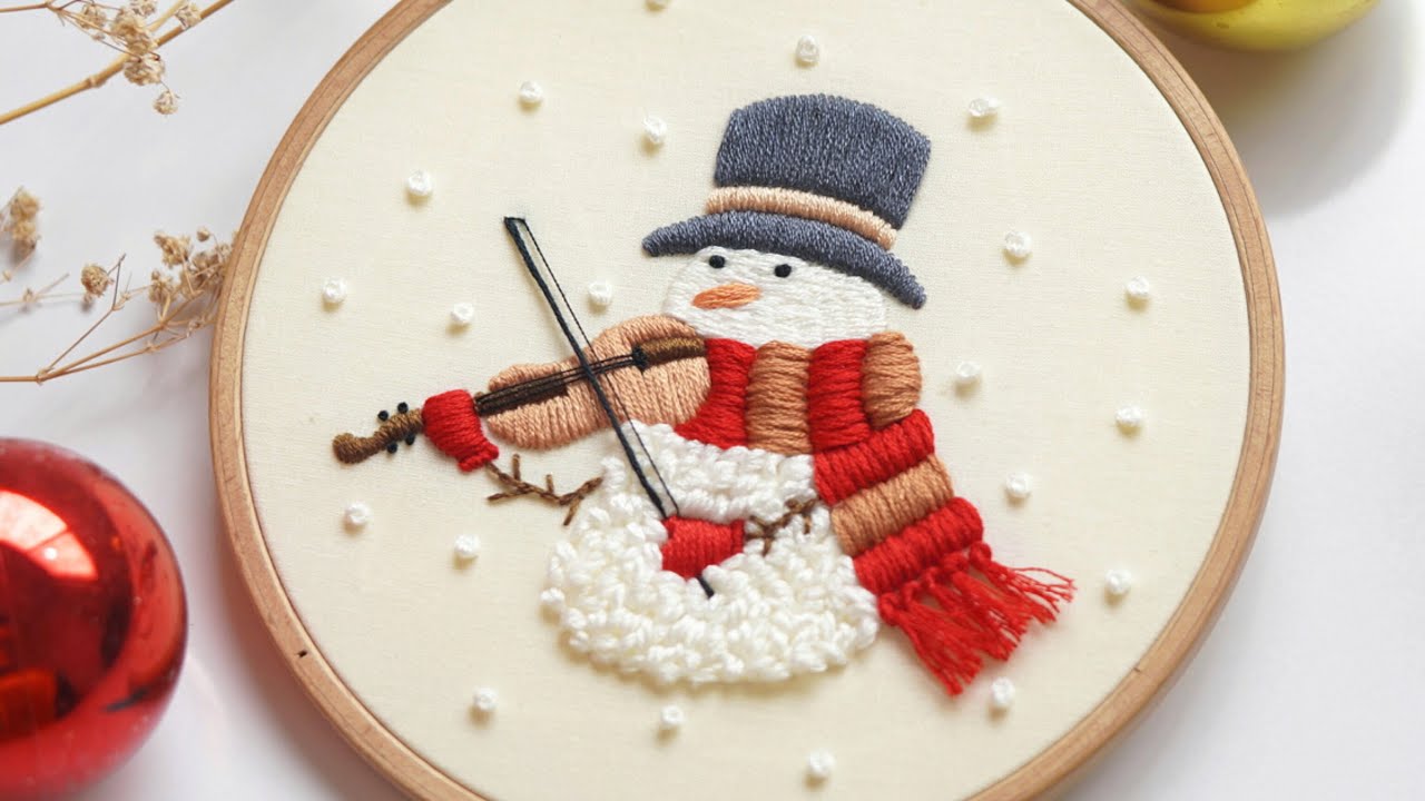 Snow gentleman, embroidery tutorial for beginners/PDF pattern