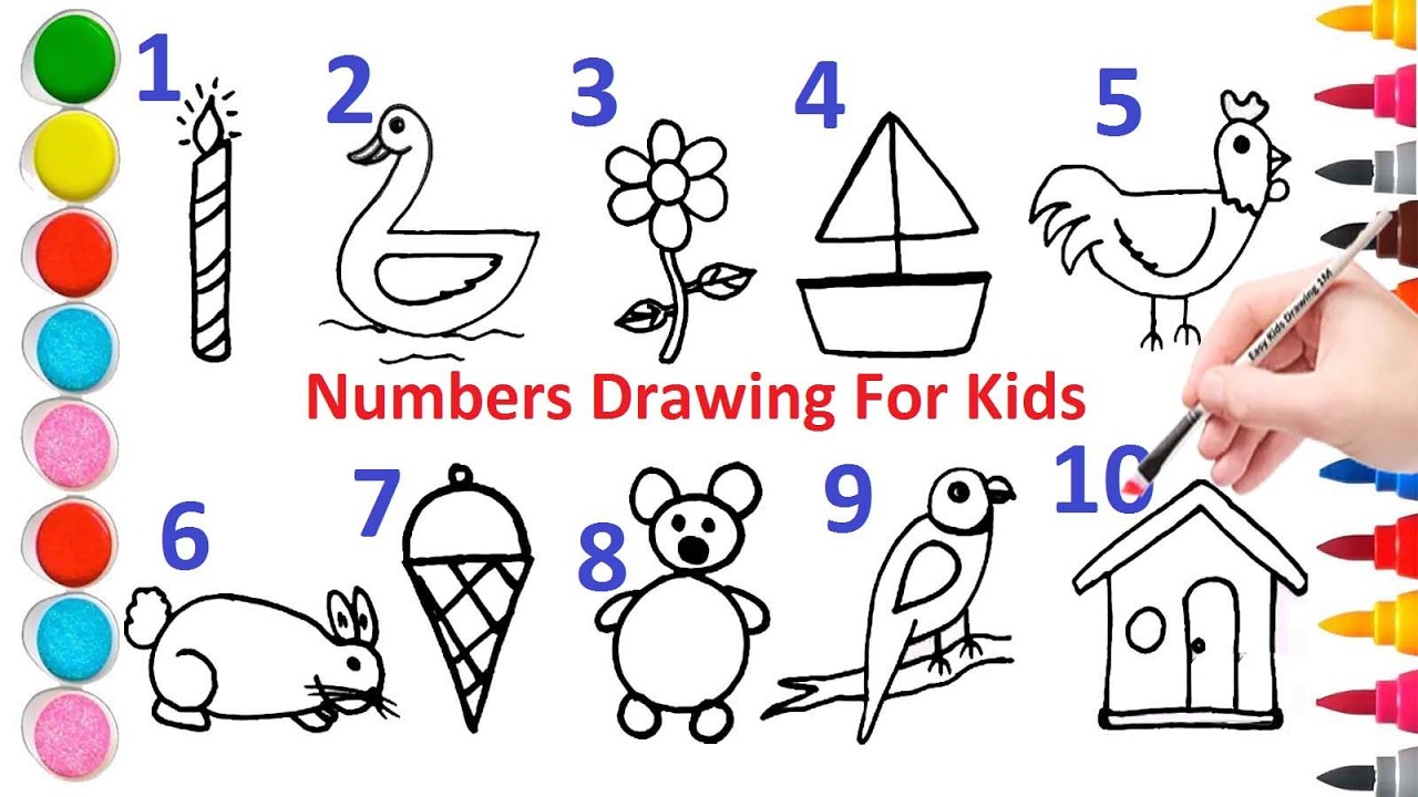 Drawing Pictures Using Numbers 1 to 10 Step by Step For Kids !!