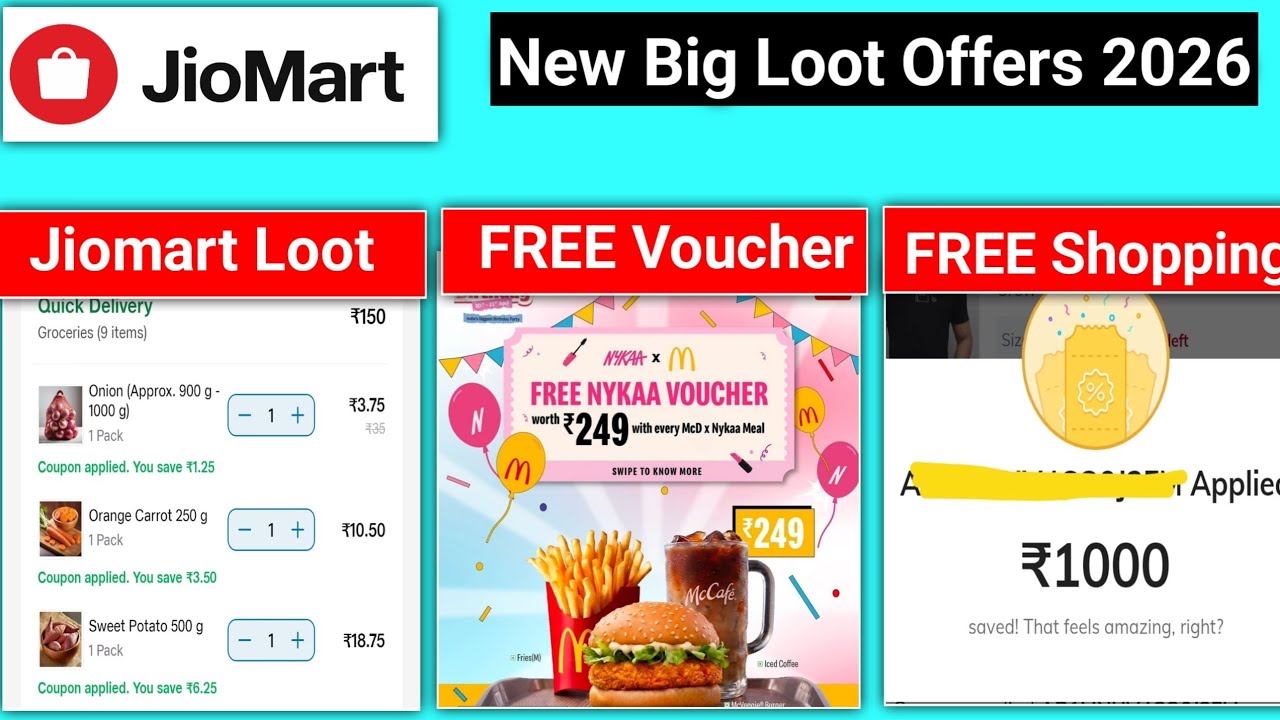 FREE Nykaa Voucher l Jiomart Big Loot l Jiomart coupon today l Shein Rs 1000 FREE Shopping l Jiomart