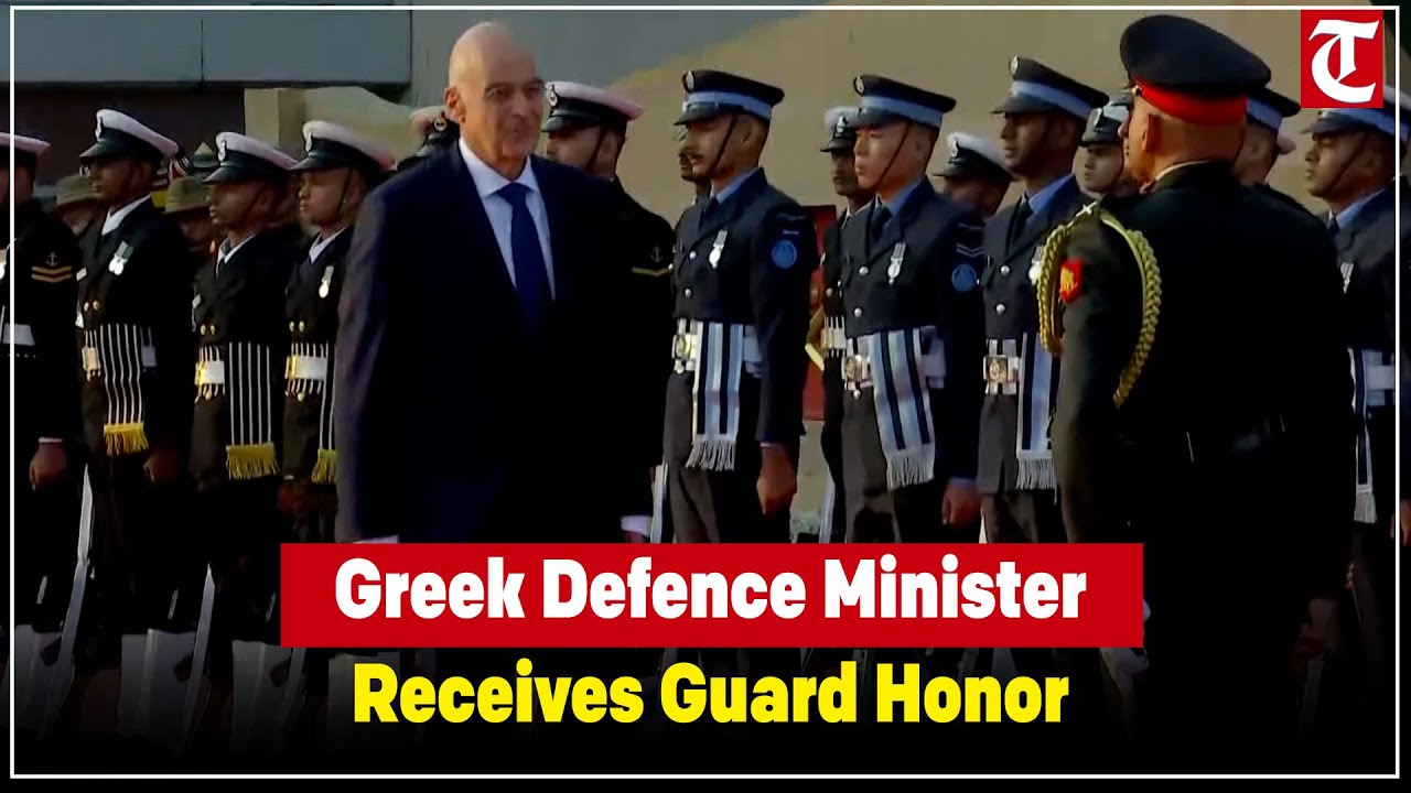 Delhi: Greek Defence Minister Nikolaos Dendias Receives Guard Of Honor at Manekshaw Centre