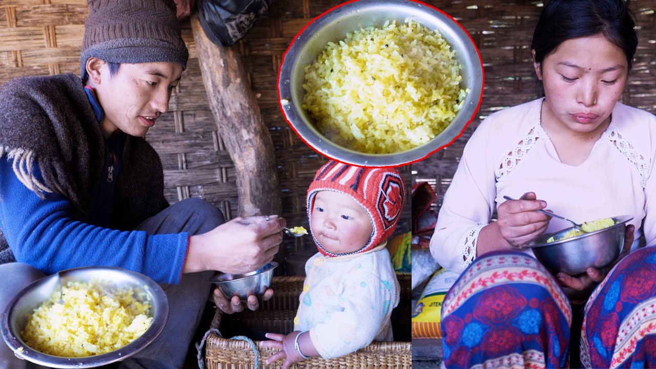 somuhang collects grass for sheep and manjita cooks fry rice for him