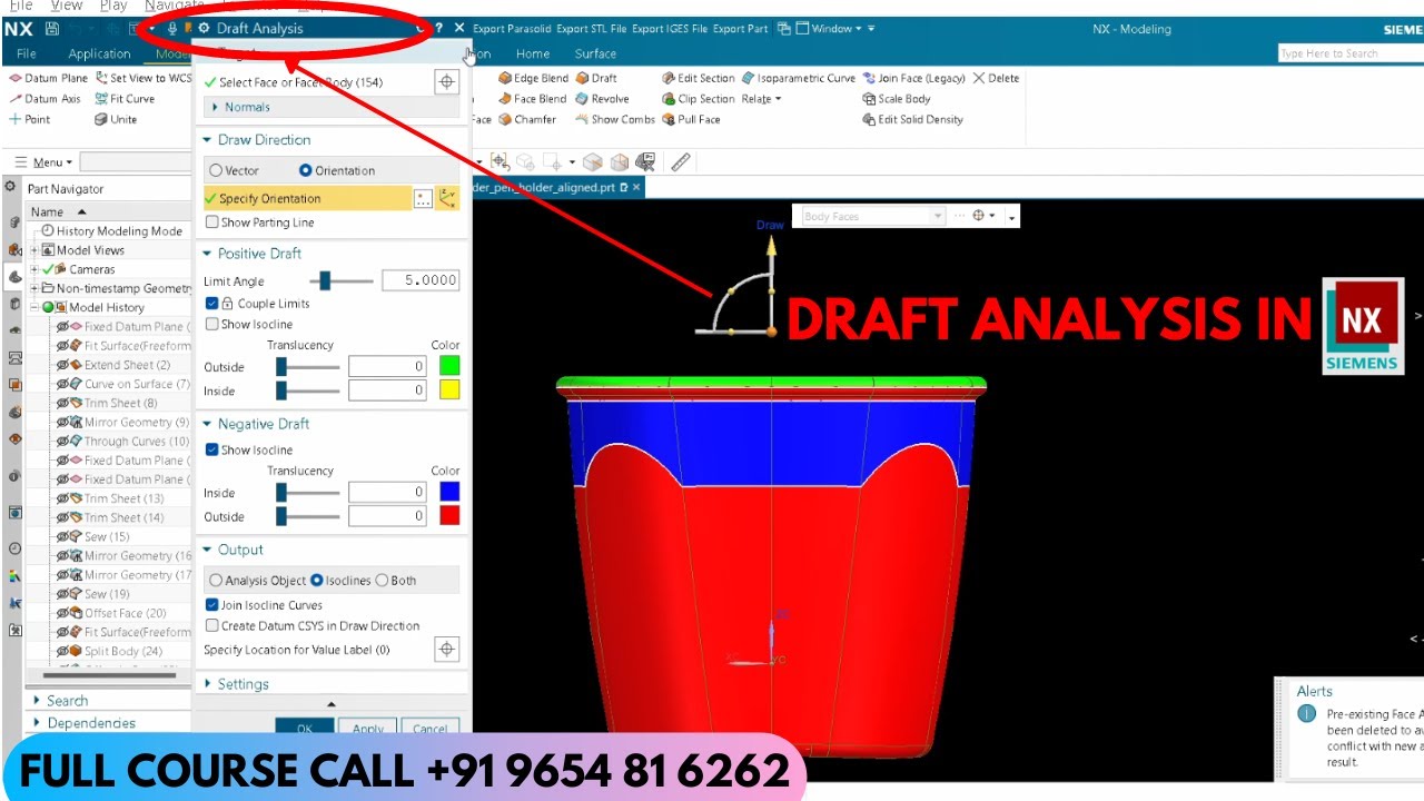 HINDI | 109. Draft Analysis in NX | Reverse Engineering NX Course Call +91 9654 81 6262