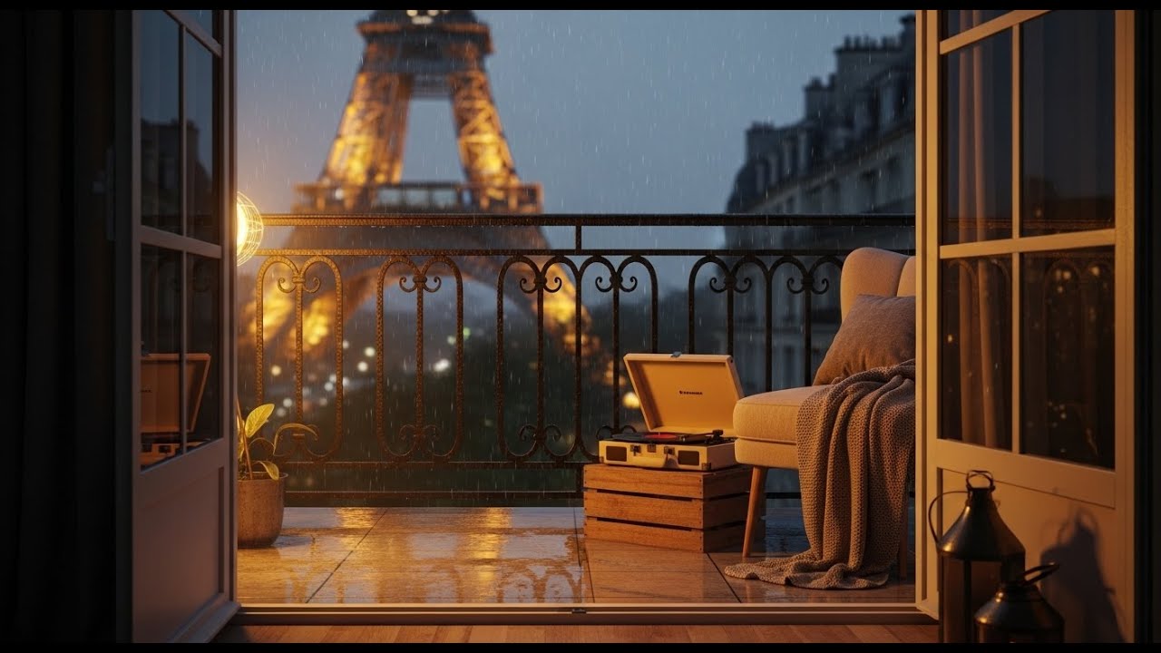Balcony Jazz | Rainy Paris Night with Vinyl Jazz & Warm City Lights