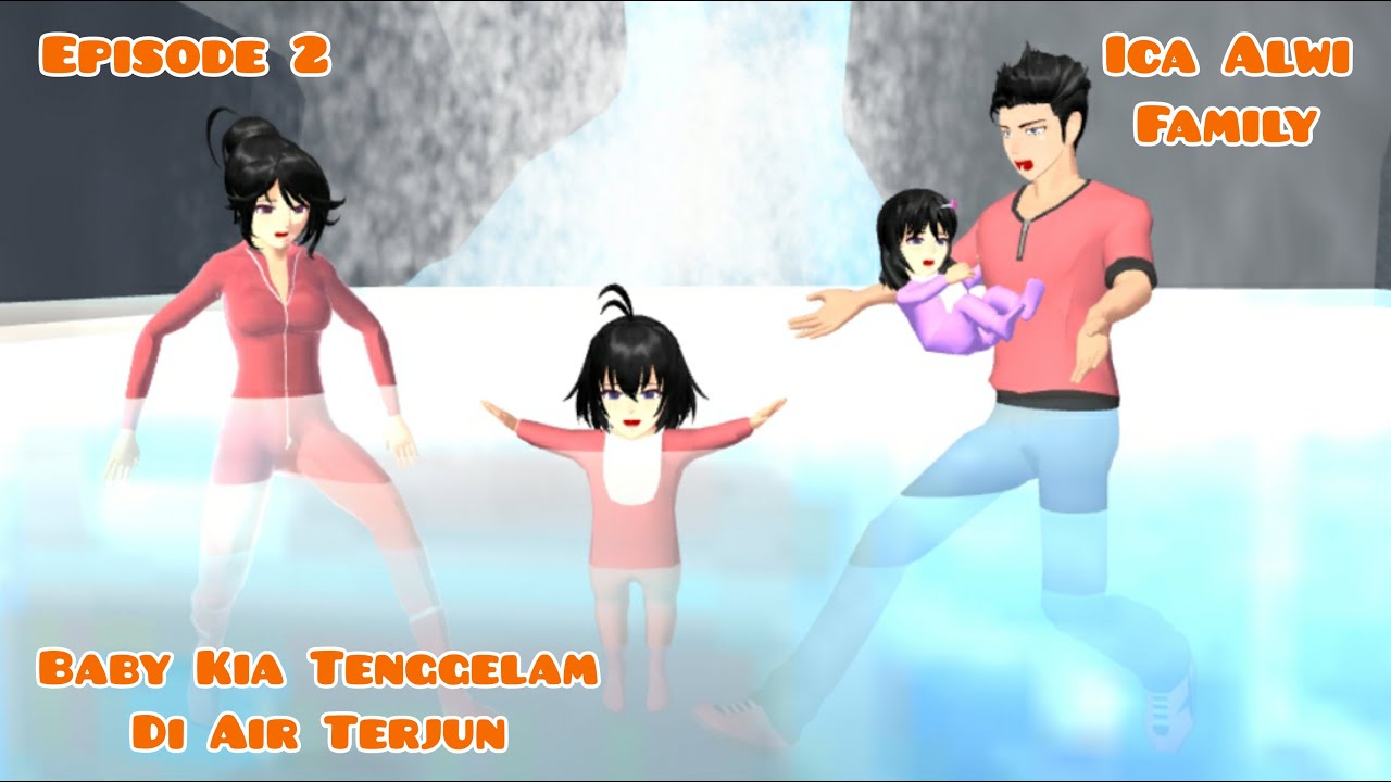 Baby Kia Tenggelam Di Air Terjun Eps 2 | Ica Alwi Family Vlog | Drama Sakura School Simulator