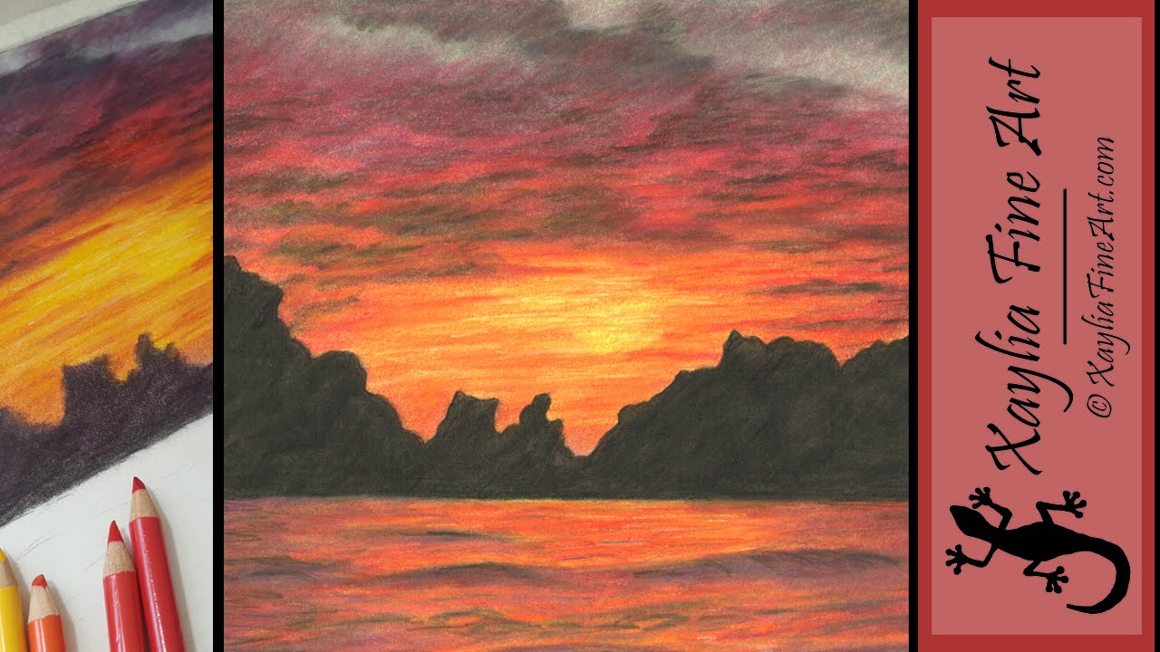 Tutorial: how to draw a sunset in coloured pencils