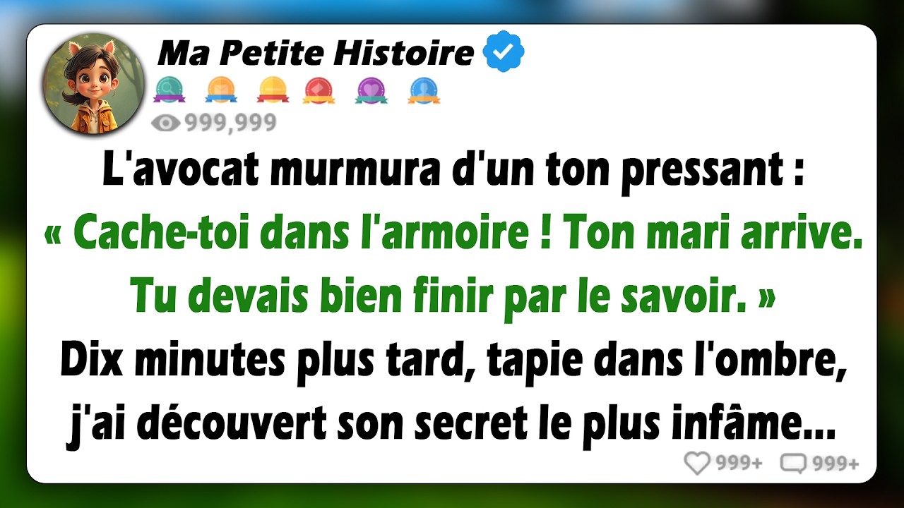 L'avocat a chuchoté : « Cache-toi dans l'armoire ! Ton mari est là. Tu dois savoir ça. » Dix minutes