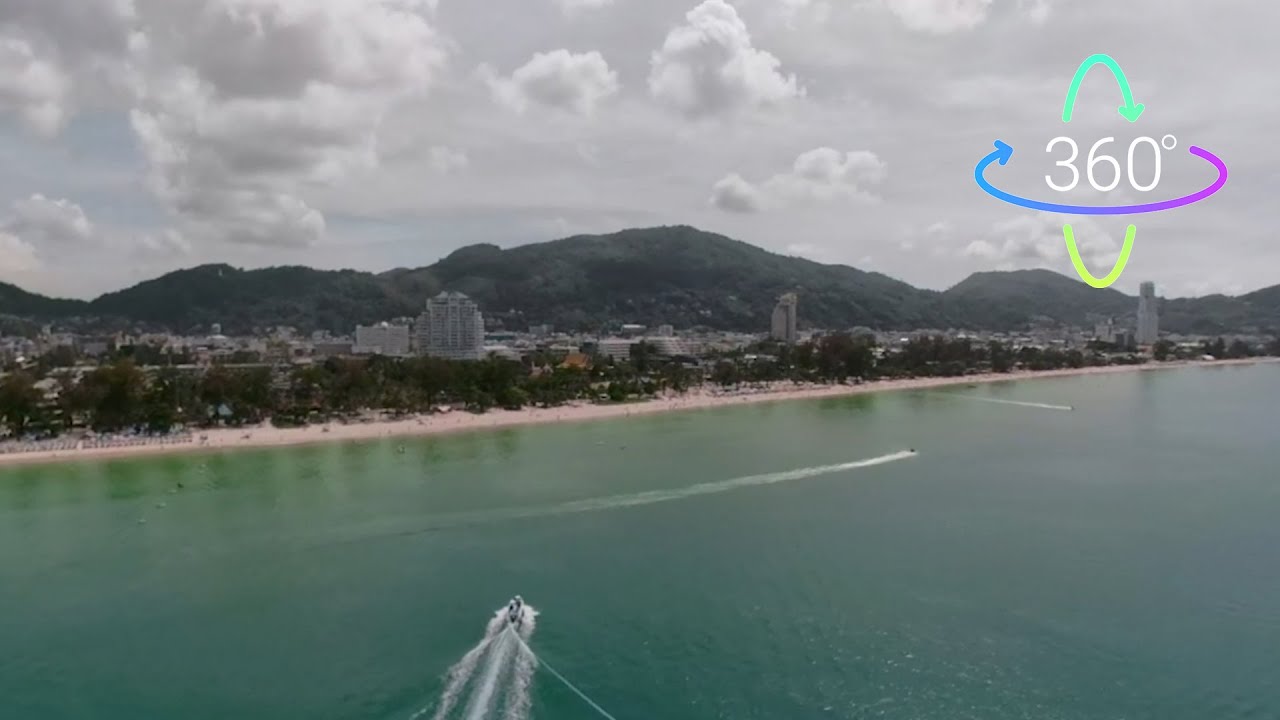 In the sky above the Patong Beach. Tailand. Phuket. 360&deg; VR video.