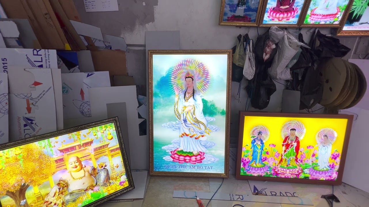 Phật bà quan âm đứng gắn hào quang đèn LED siêu sáng chất lượng cao - TRANH THỜ THÀNH TÍN 0902603113