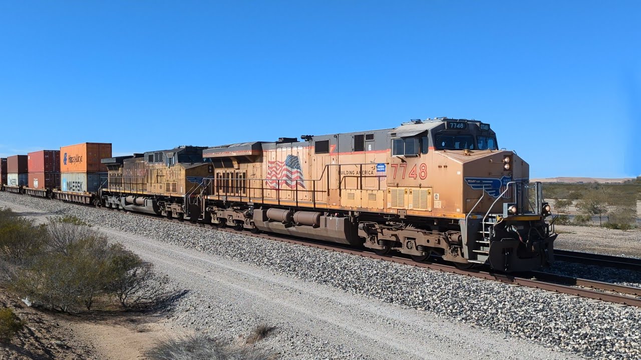 Union Pacific 7748 Screaming By At 70-MPH With 210-Well Cars And 2x2x0 Unit Placement -- 1-9-26