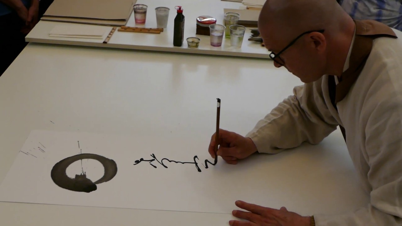 Dimostrazione di pittura Sumi-e con il monaco zen Beppe Mokuza Signoritti