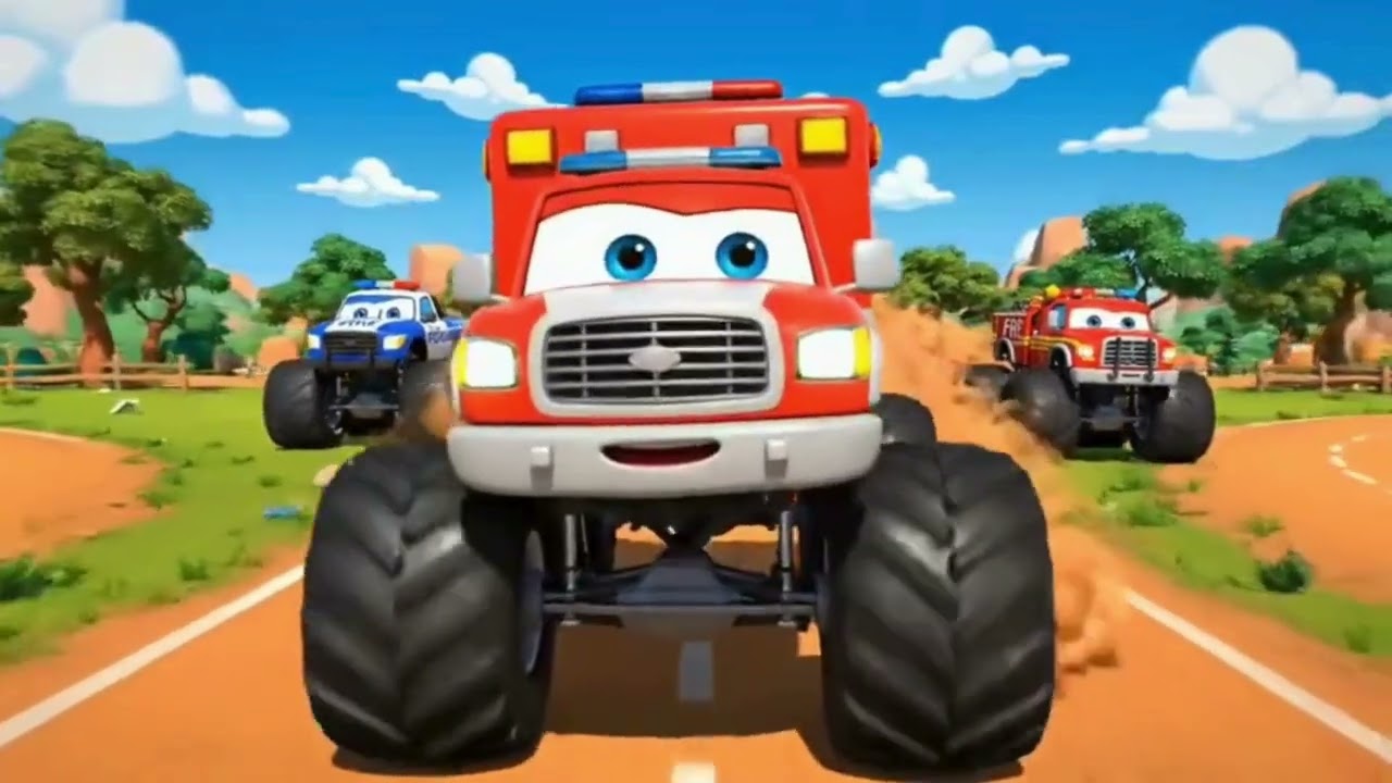 Five Little Monster Trucks | Kids Vehicle Learning Song | Big Monster Truck Rhyme for Children