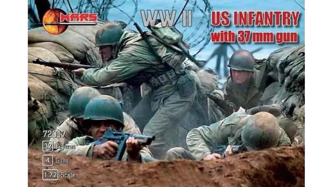 Unboxing Mars Figures 72017 U.S. Infantry With 27mm Guns 4 pcs WWII 1/72