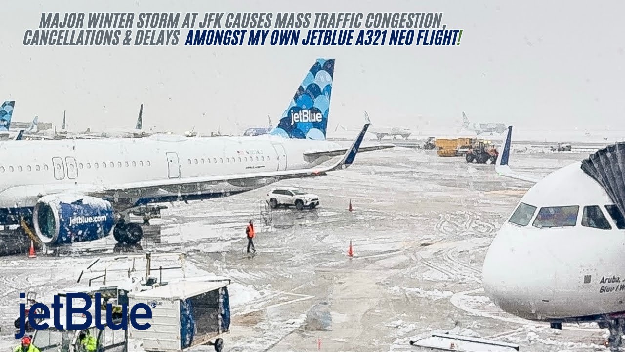 MAJOR  WINTER STORM AT JFK CAUSES MASS CANCELLATIONS & DELAYS INCLUDING MY JETBLUE A321 NEO FLIGHT!