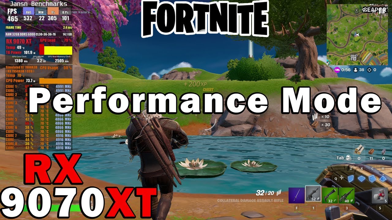 Fortnite Performance Mode | RX 9070 XT | Sim. R7 7800X3D | 4K 1440p 1080p | Competitive Settings