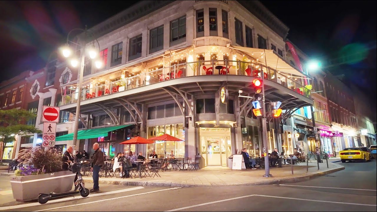 Night Walk in Trois-Rivières City - Rue des Forges and Esplanade de Trois-Rivières sur Saint-Laurent