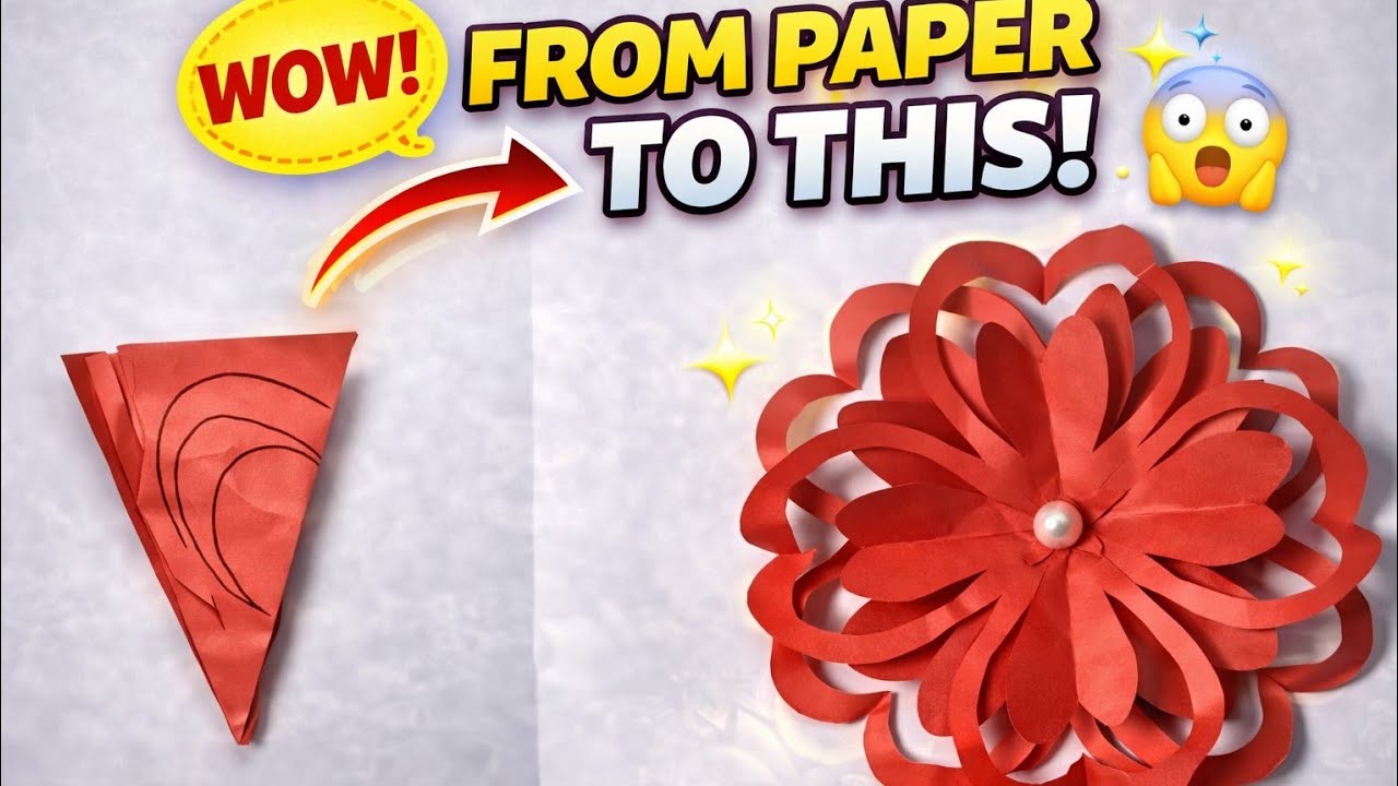 How To Make A Simple Paper Flower | Step by Step Paper Craft Tutorial For Valentine 💝| 