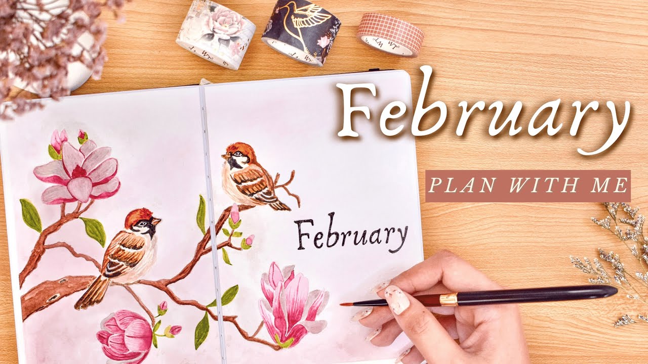 PLAN WITH ME • February Bullet Journal Setup 2022 🌺 Magnolias and Sparrows Theme