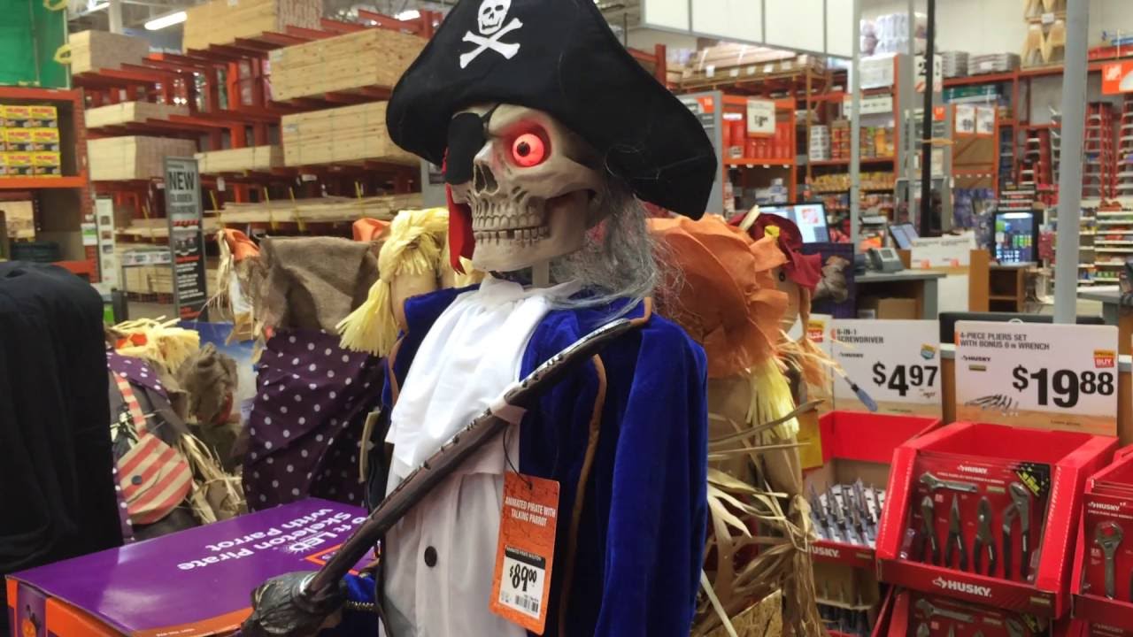 Home Depot Halloween 2016 6ft LED Skeleton Pirate with Parrot