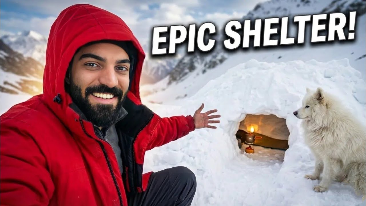 Extreme Cold Winter Survival | Building 20 Ft Deep Snow Shelter Bushcraft With Dog