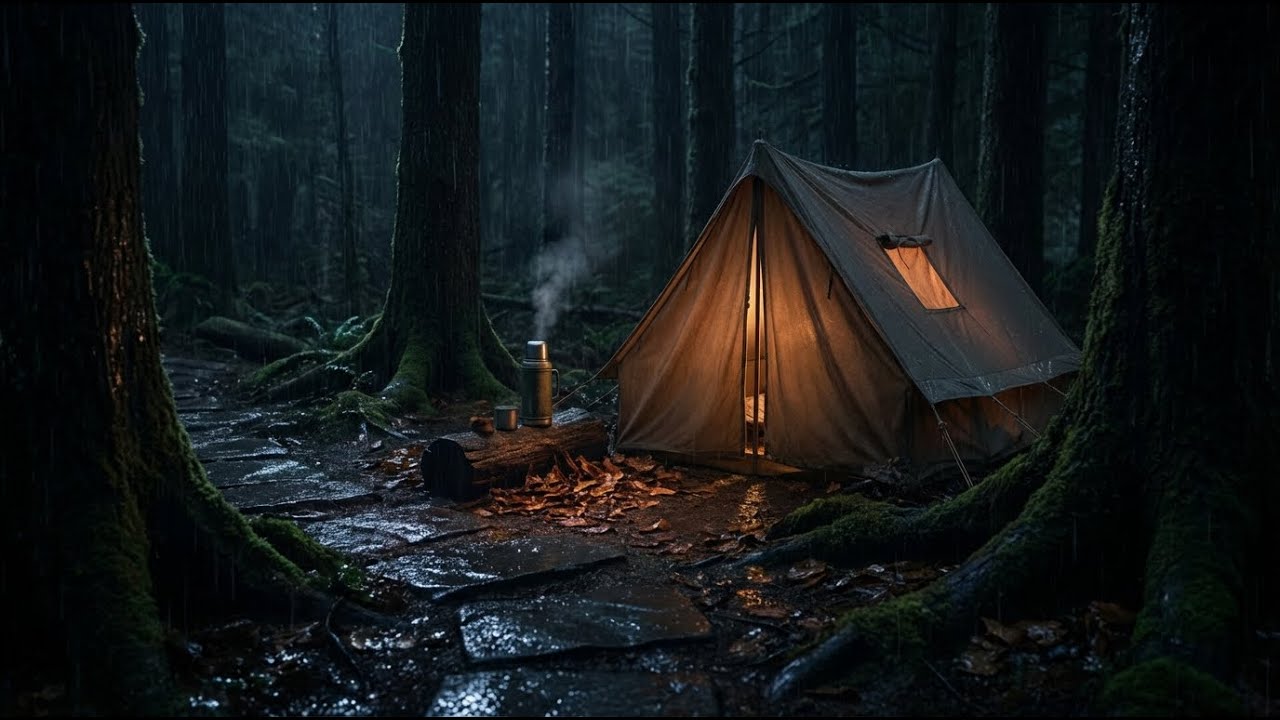 Silent Heavy Night Rain in Forest on Stone Ground | Cozy Tent Ambience for Deep Sleep & Insomnia