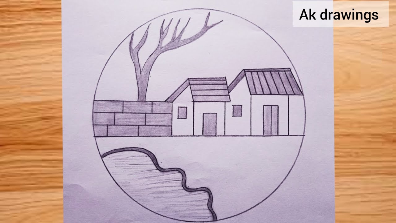 Easy screnery drawing | circle screnery drawing | chitra | house drawing