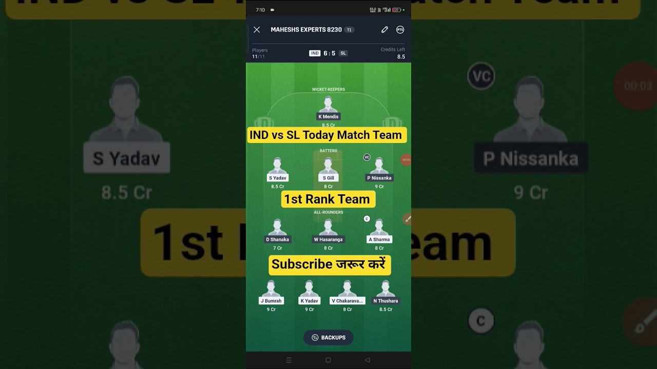 IND vs SL Today Match Team | IND vs SL Dream11 Prediction | IND vs SL Dream11 Team