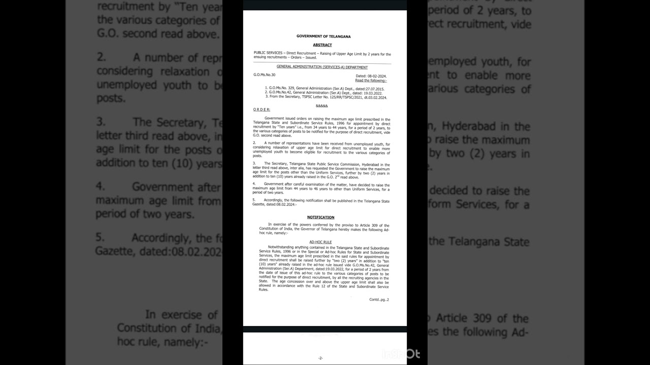 G.O.Ms.No.30 Raising of Upper Age Limit by 2 years for the ensuing recruitments #tspsc #groups