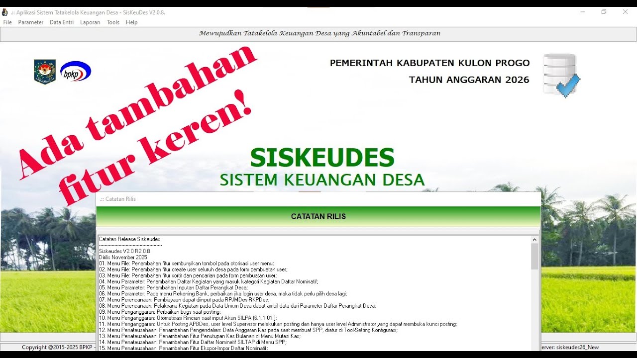 Ada tambahan fitur baru Siskeudes Versi 2.0.8 untuk tahun 2026