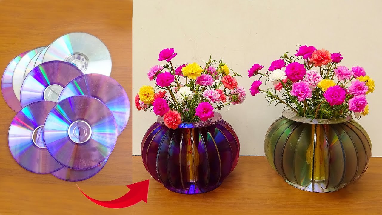 Make Beautiful Flower Pots From CD Disc For Great Garden | How To Grow Portulaca