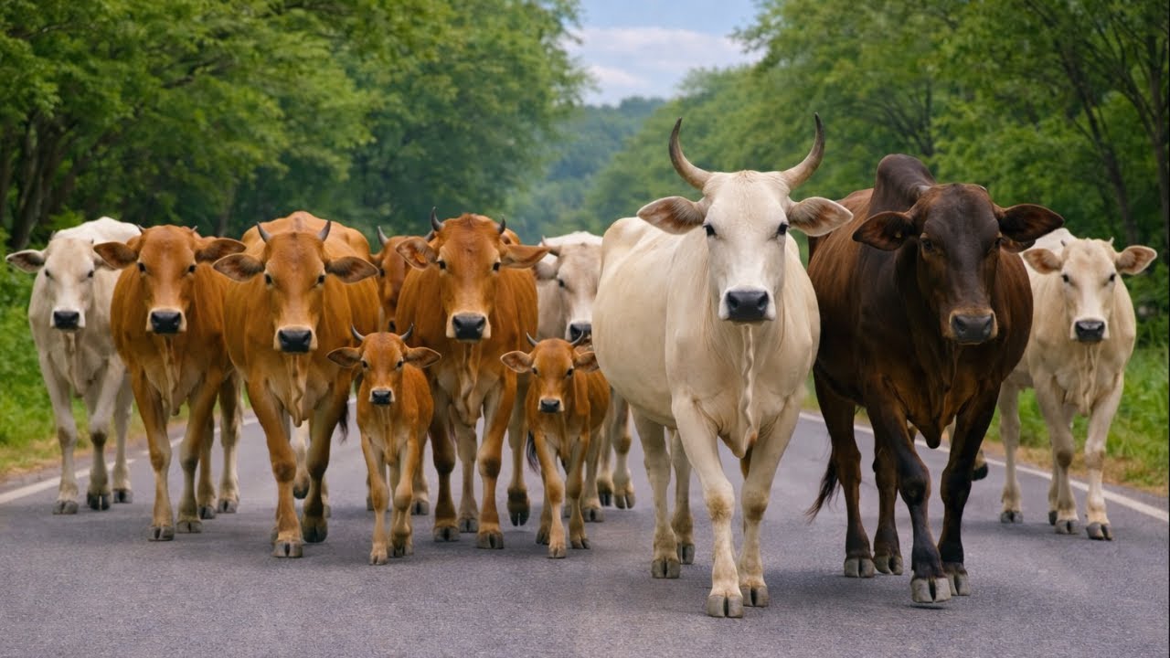 Aktivitas Mengiring Sapi Lembu  Menuju Ke Kandang Peternakan Hewan Ternak sapi - Suara sapi moo