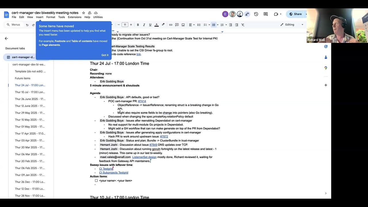 API defaults and discussing Go deps upgrade policy – cert-manager dev meeting 2025 07 24