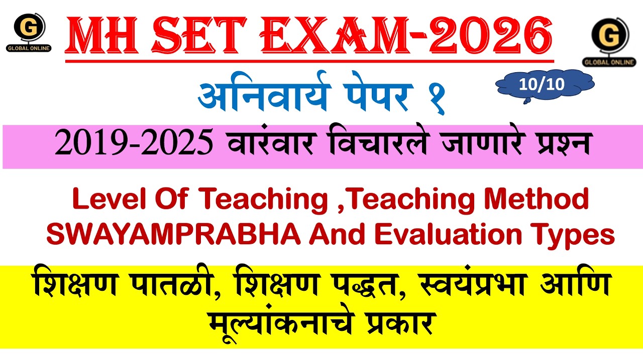 MH SET EXAM 2026 PAPER-1|2019-2025 वारंवार विचारले जाणारे प्रश्न|शिक्षण पातळी, शिक्षण पद्धत