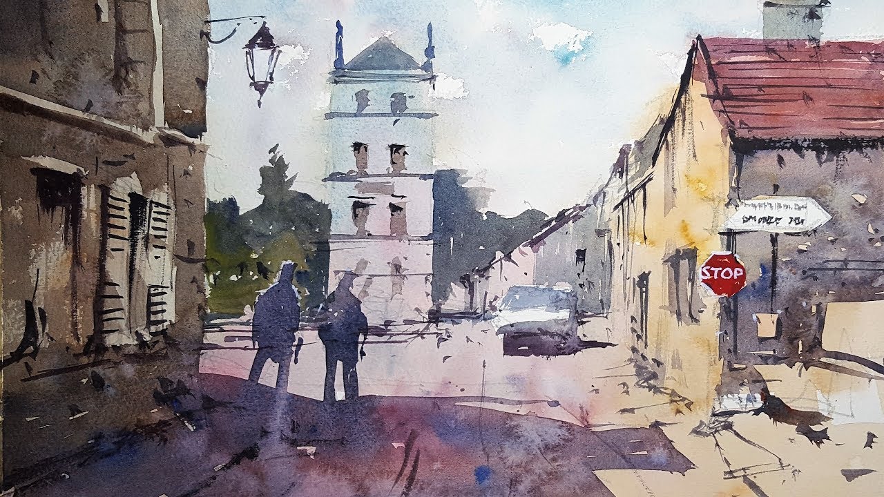 How to paint a French Village scene - Watercolor Demonstration by Tim Wilmot #31
